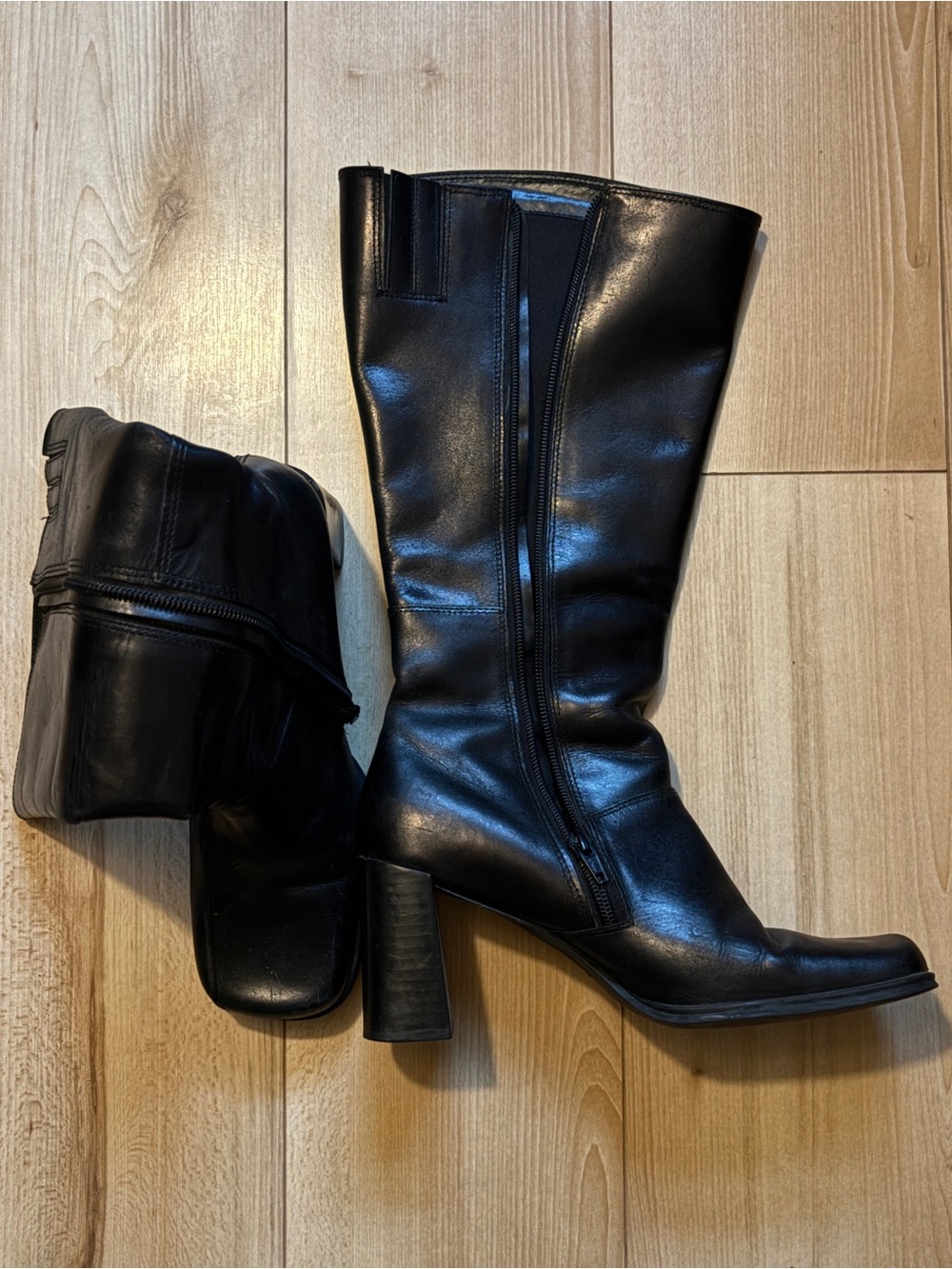 Transit Black Mid-Calf Leather Block Heel Boots - Women